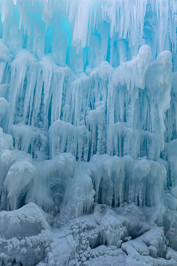 blueish ice wall inside the castle