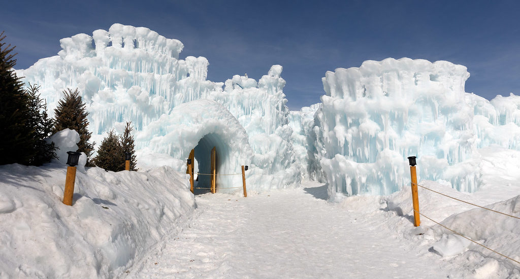 Wide shot of the ice castle exit